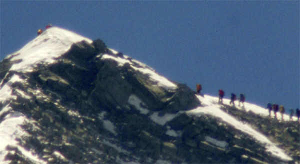 A team of climbers, right, led by 80-year-old Japanese mountaineer Yuichiro Miura approach the summit of Mount Everest on Thursday, May 23, 2013. AP