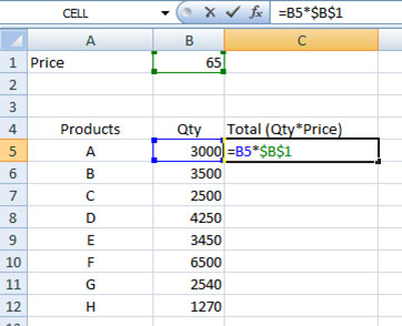 Absolute cell reference in Excel