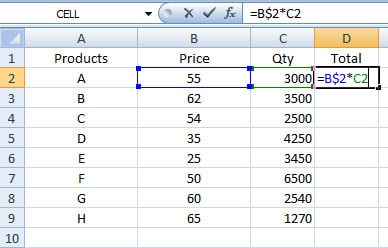 Mixed cell reference in Excel