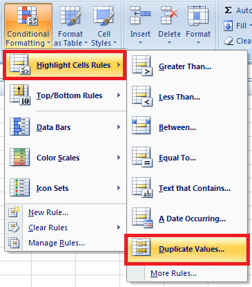 finding the duplicate values in excel