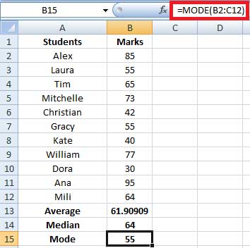 calculating mode in excel