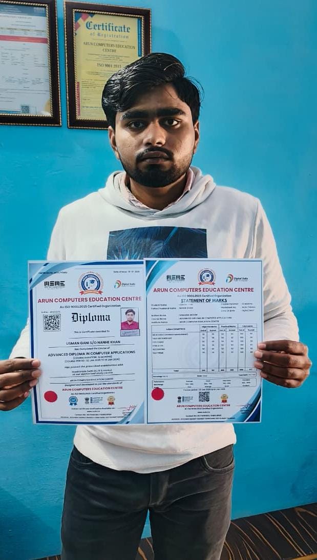 Congratulations! Usman Gani 🎉🎉 You have successfully completed our one-year ADCA course. We wish you great success in life.