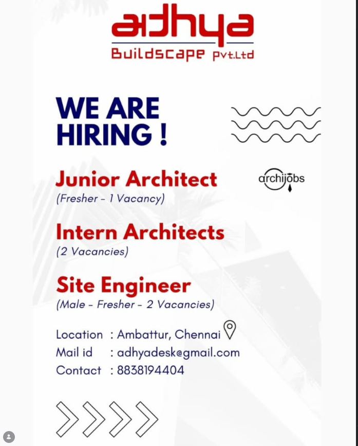 Intern Architect, Fresher Architect, Fresher Site Engineer
