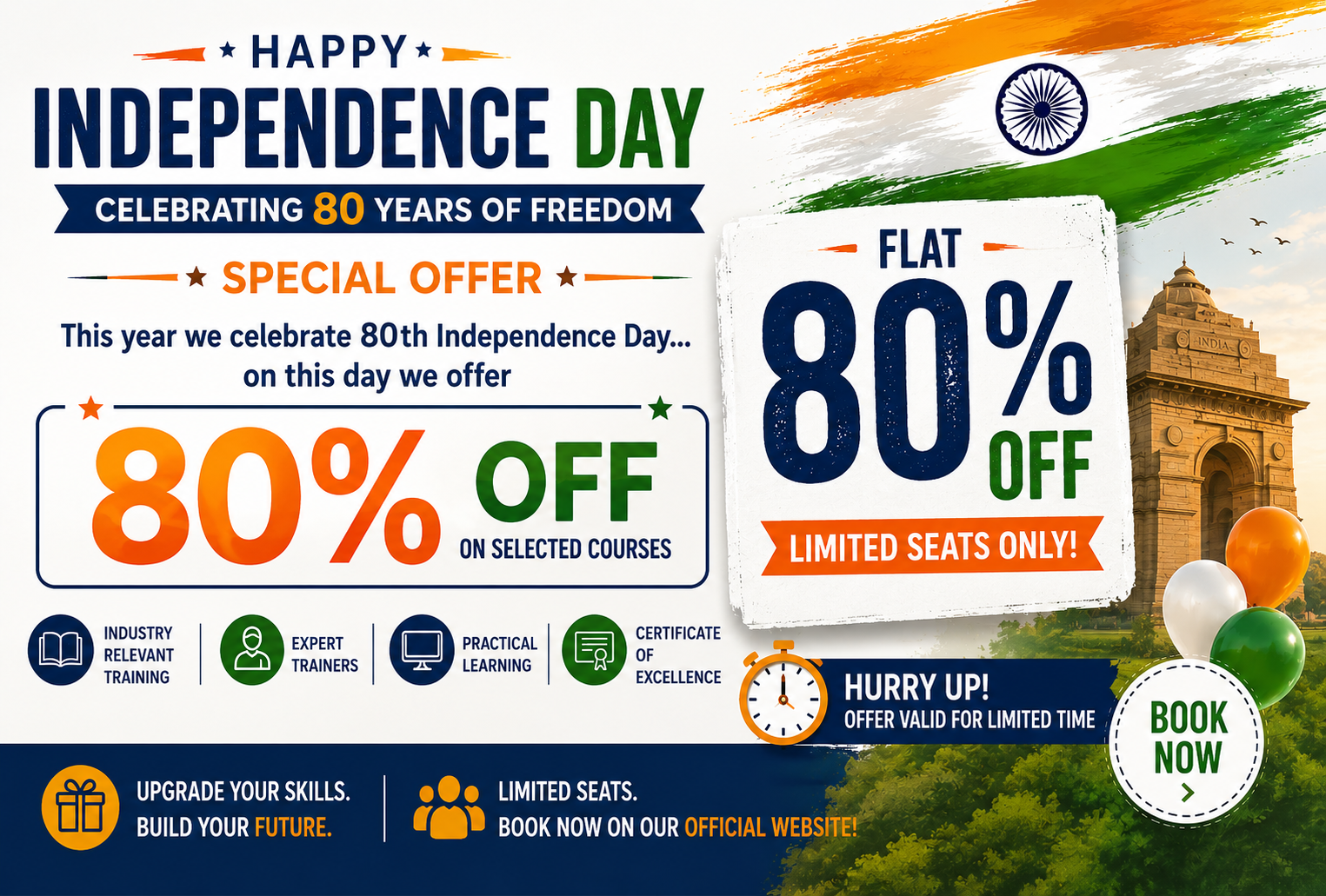 Independence Day Special Offer 🇮🇳 Celebrate 80 Years of Freedom with 80% OFF on Selected Courses! Upgrade Your Skills. Build Your Career. Limited Seats — Book Now! Image