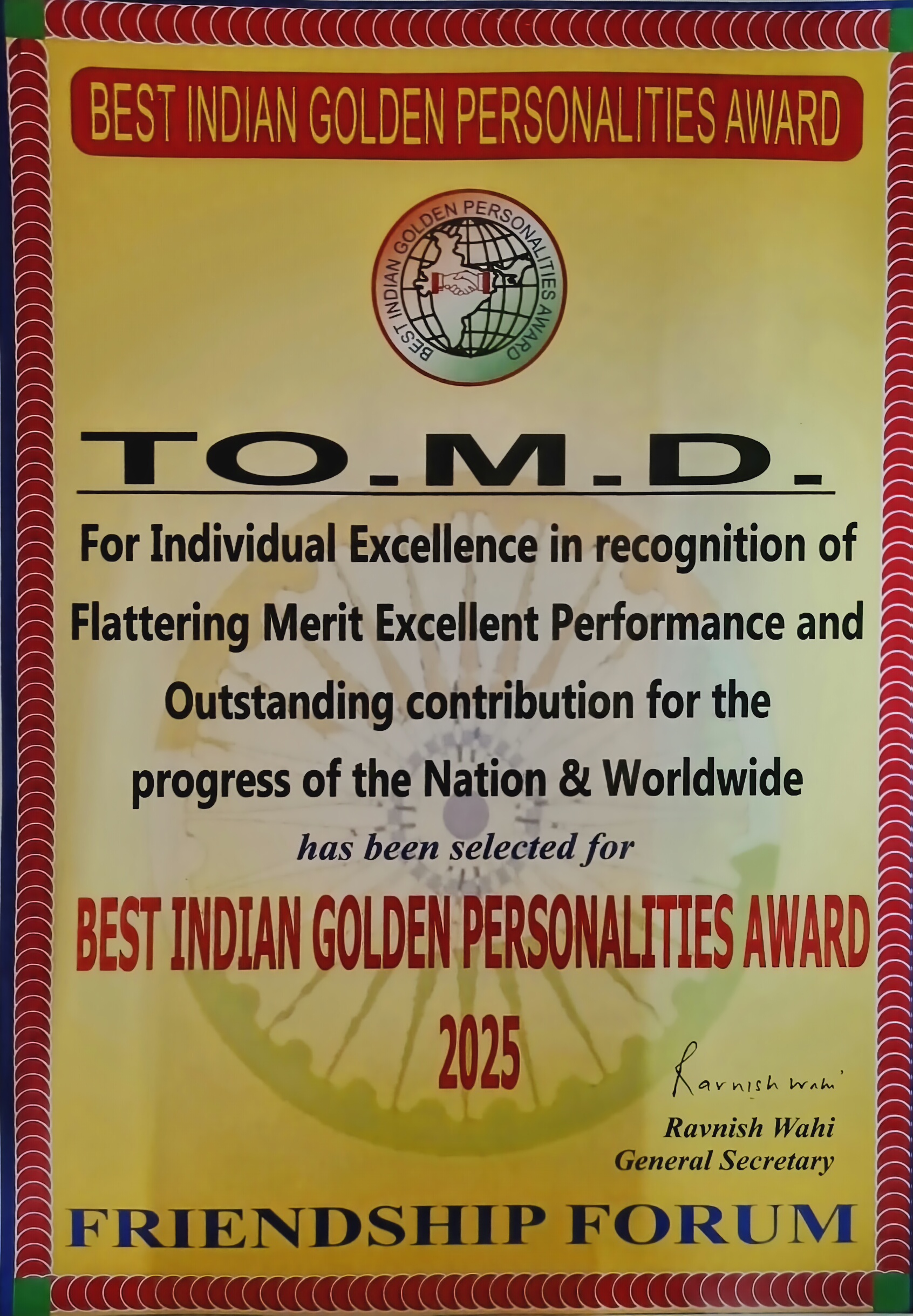 INDIAN  GOLDEN PERSONALITY AWORD 2025