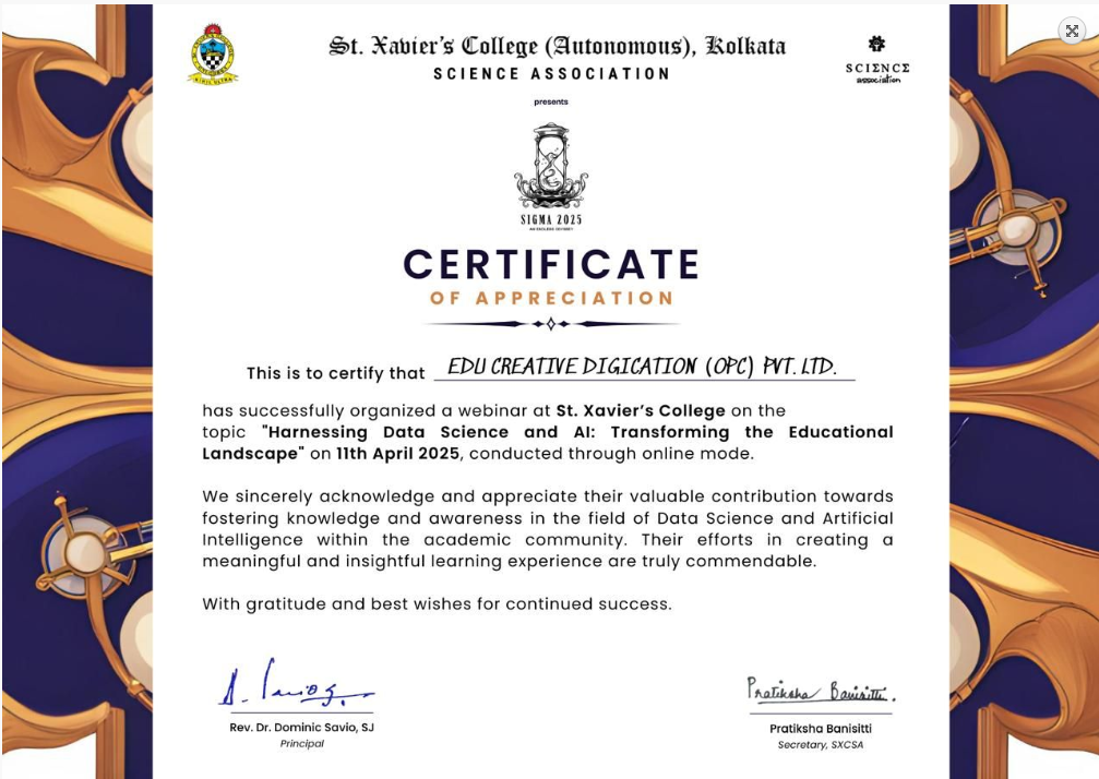 Edu Creative Digication Xavier's workshop Certificate