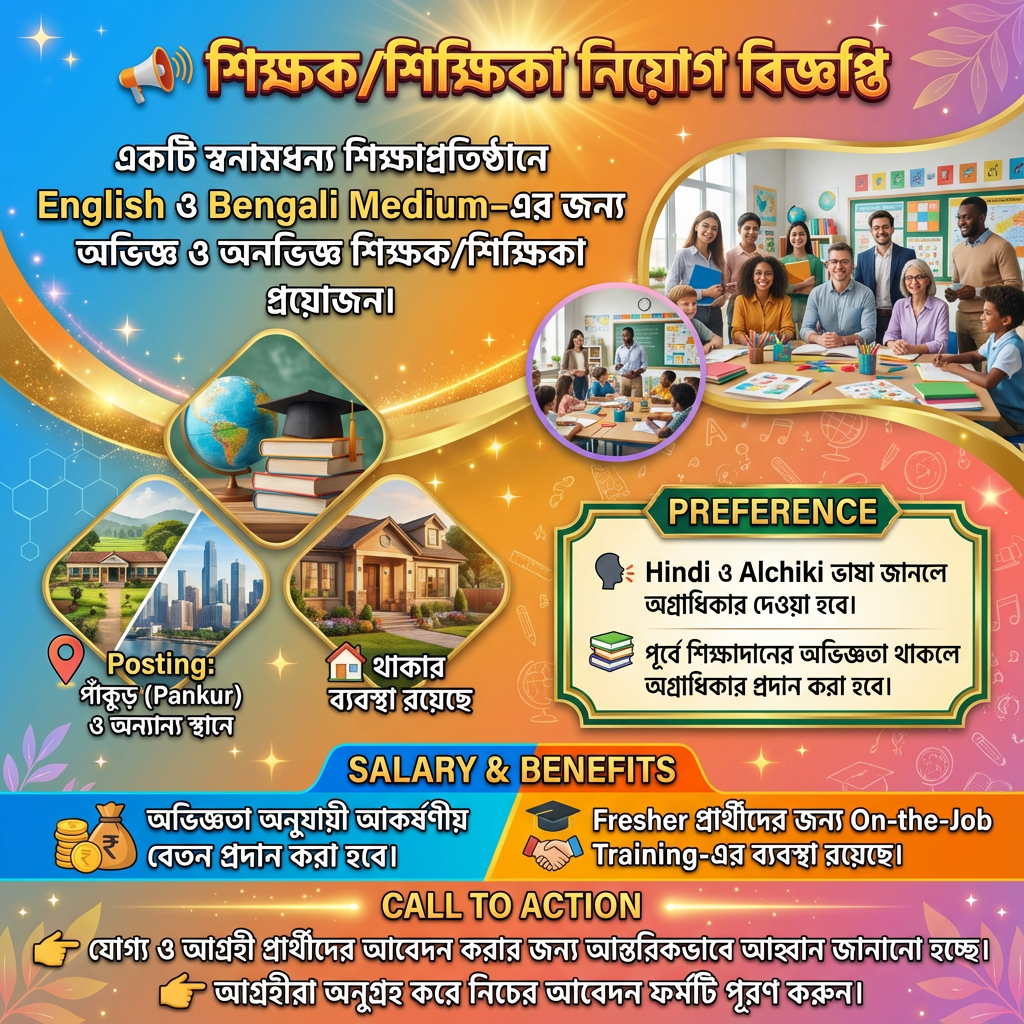 📢 শিক্ষক/শিক্ষিকা নিয়োগ বিজ্ঞপ্তি