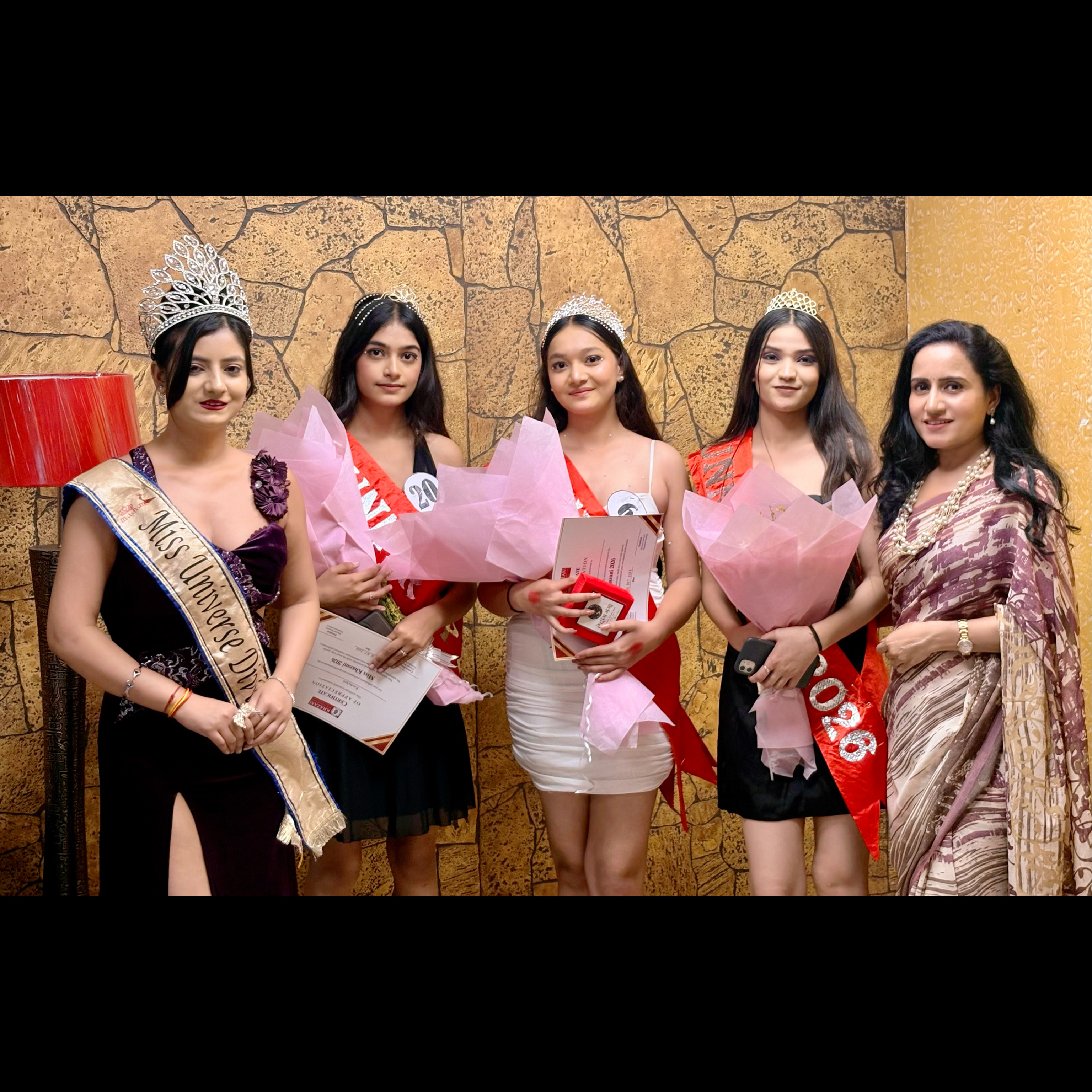 Ms. Nisha Maurya "Ms. Universe Divine" with our Winners at Khazani Annual Fiesta 2026