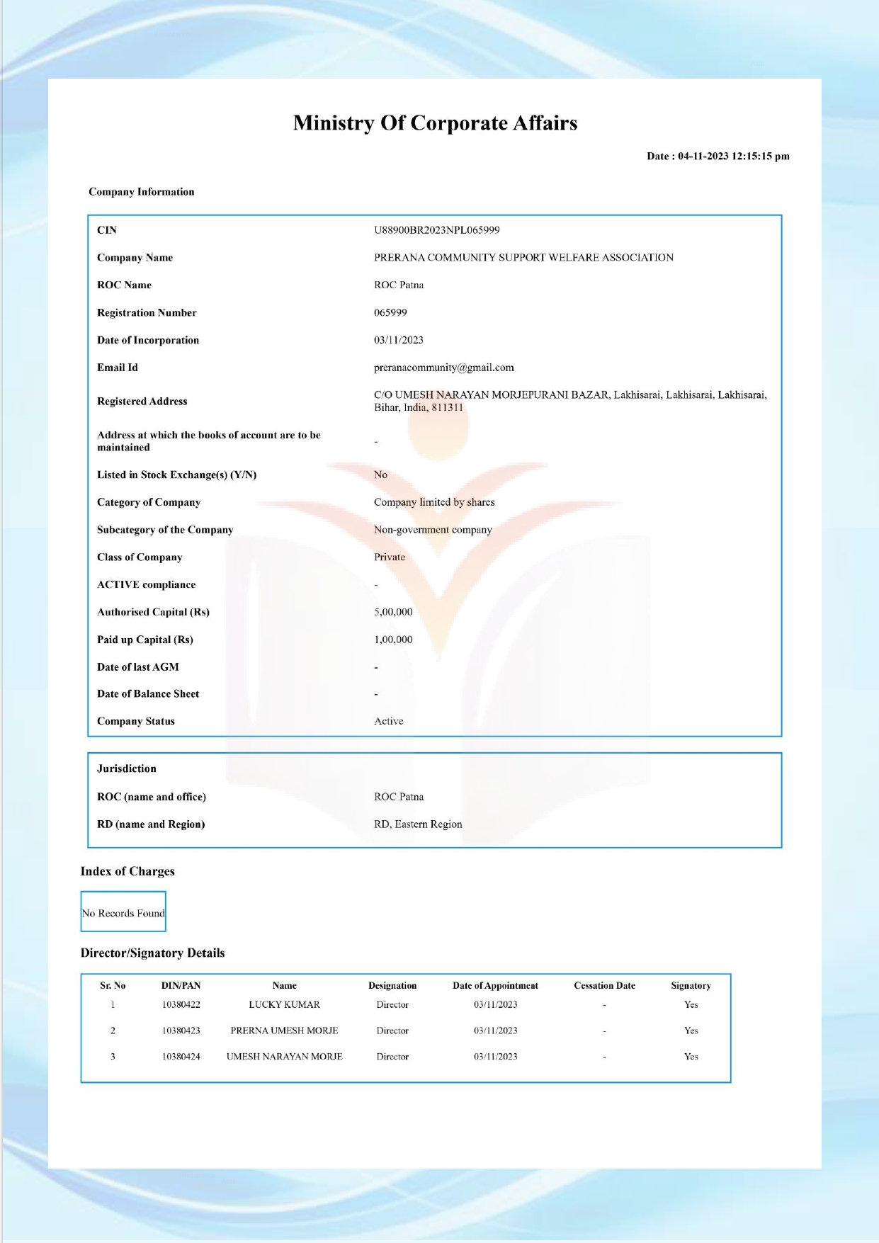 MINISTRY OF COORPORTAE AFFAIRS