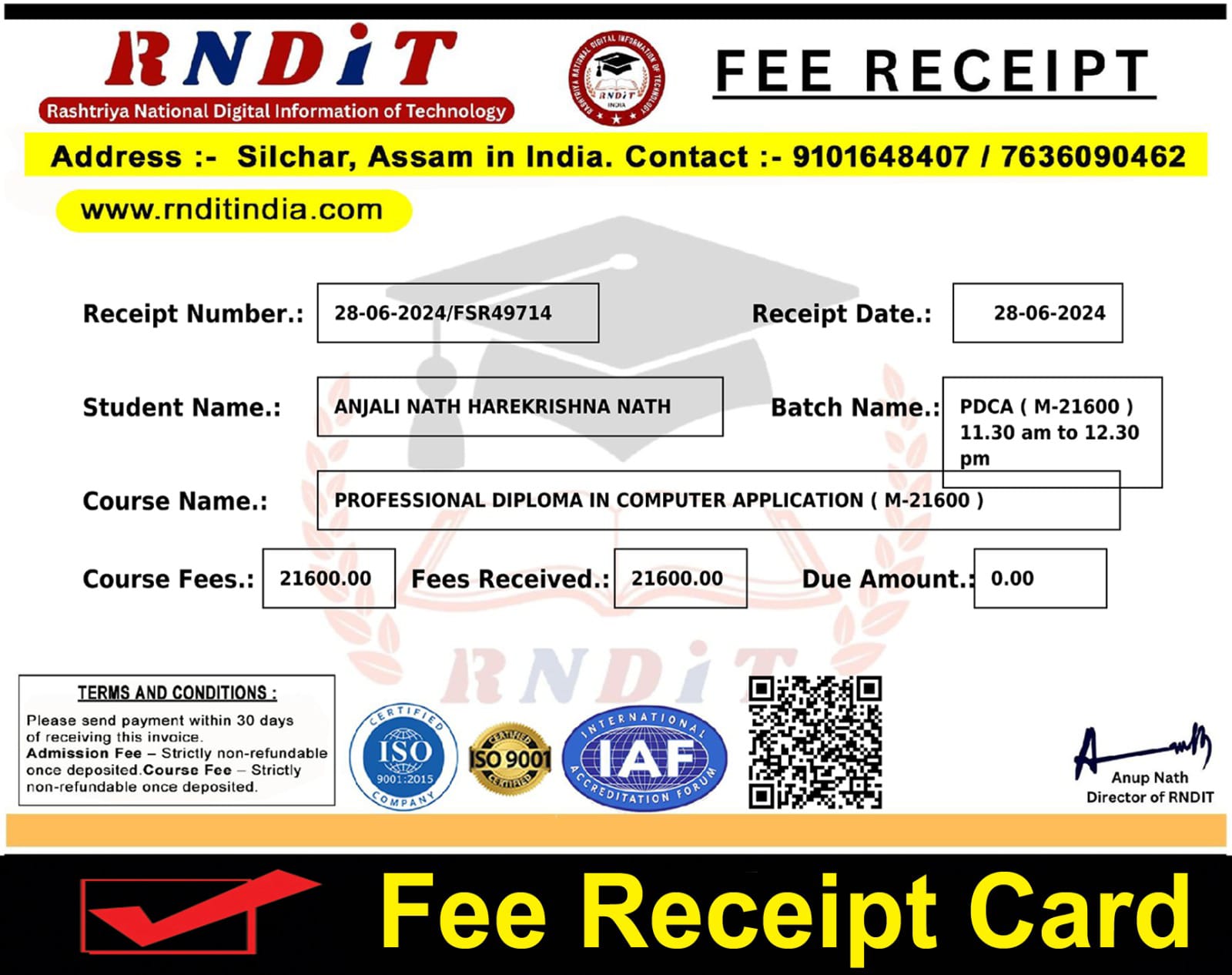 Fee receipt