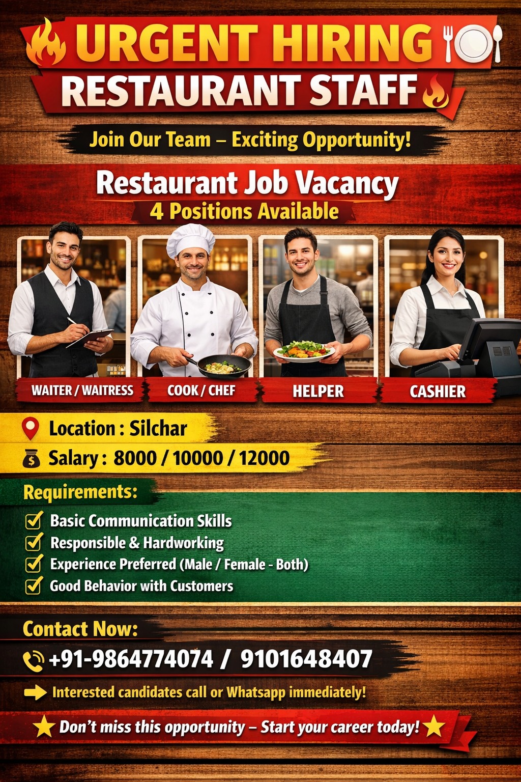 Name of the post : Restaurant Staff