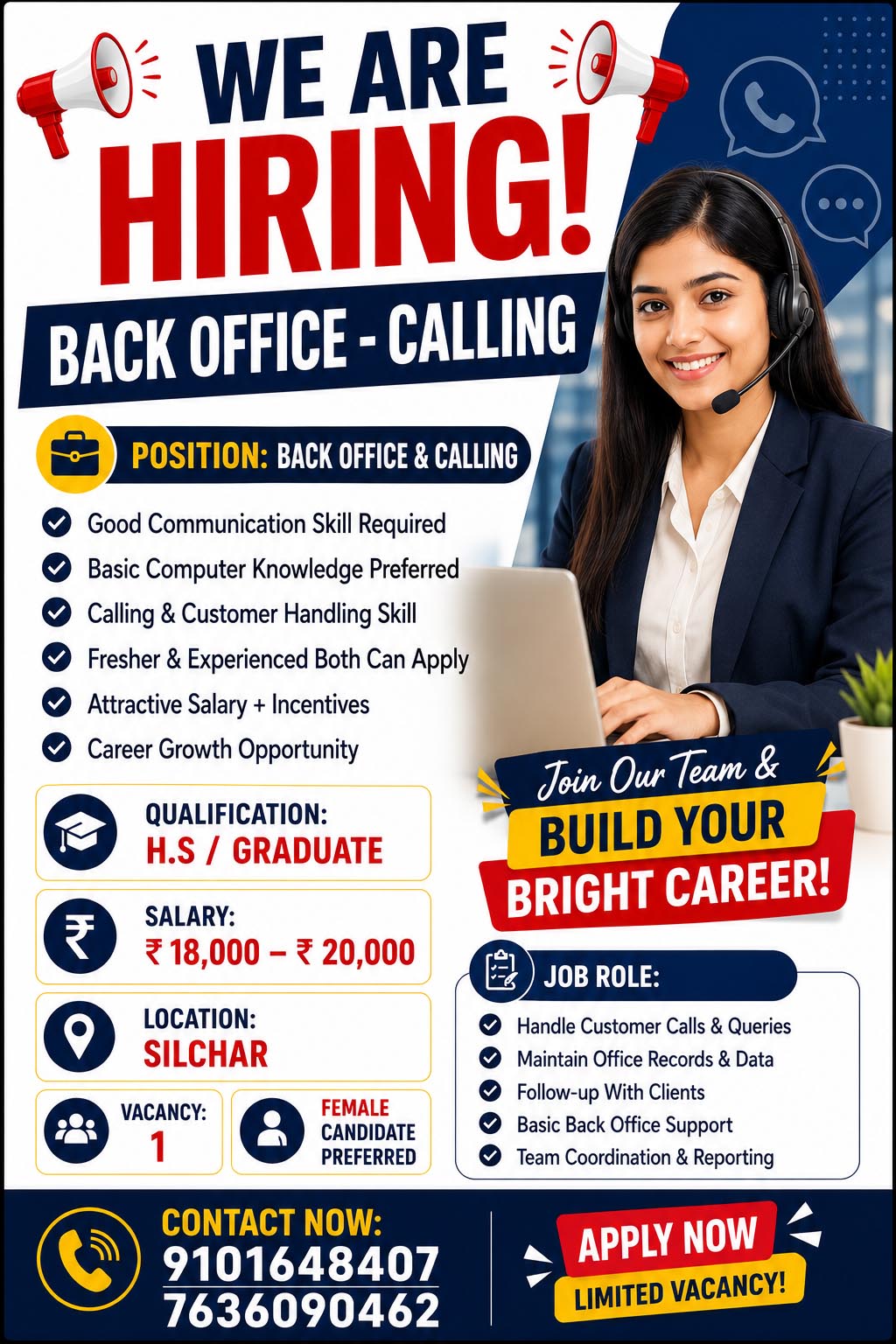 NAME OF THE JOB :- BACK OFFICE - CALLING