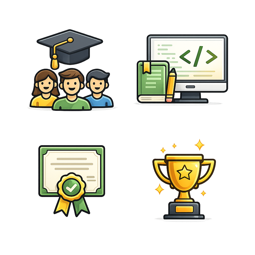 500 — Happy Students 15 — Computer Courses 350 — Certificates Issued 5 — Years Experience Icon