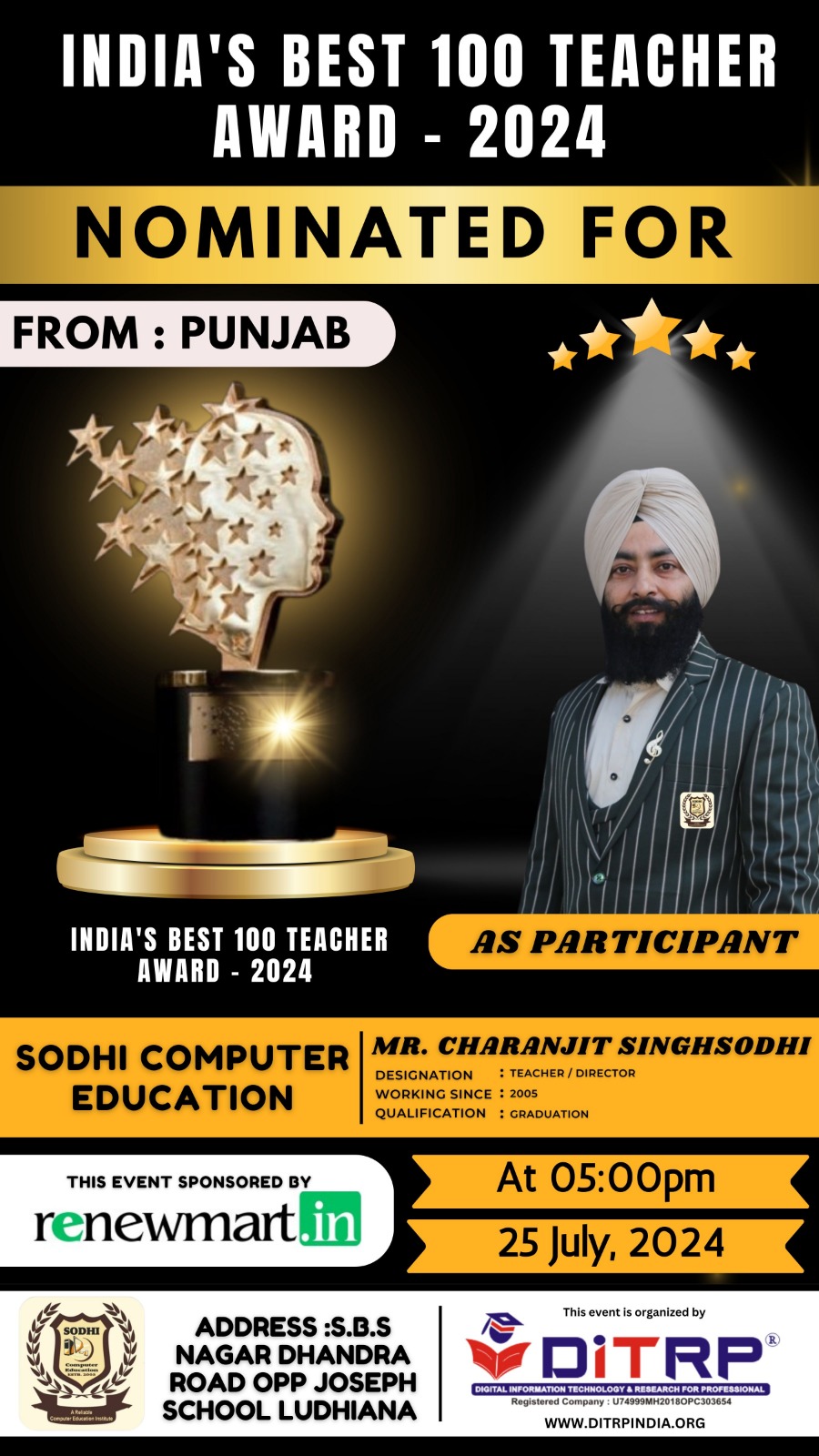 BEST 100 TEACHER AWARD NOMINEE