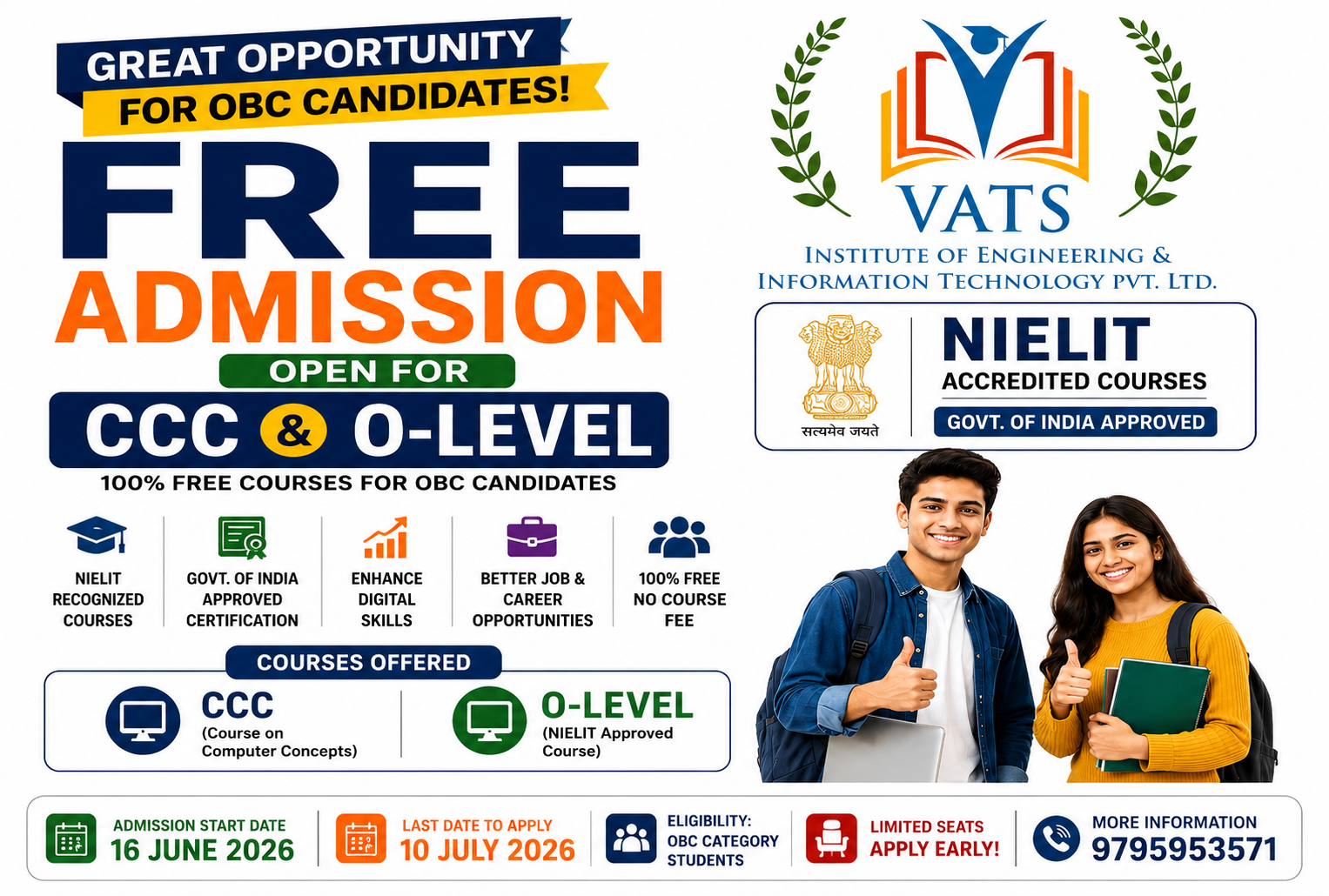 Free CCC & O Level for OBC Students Image