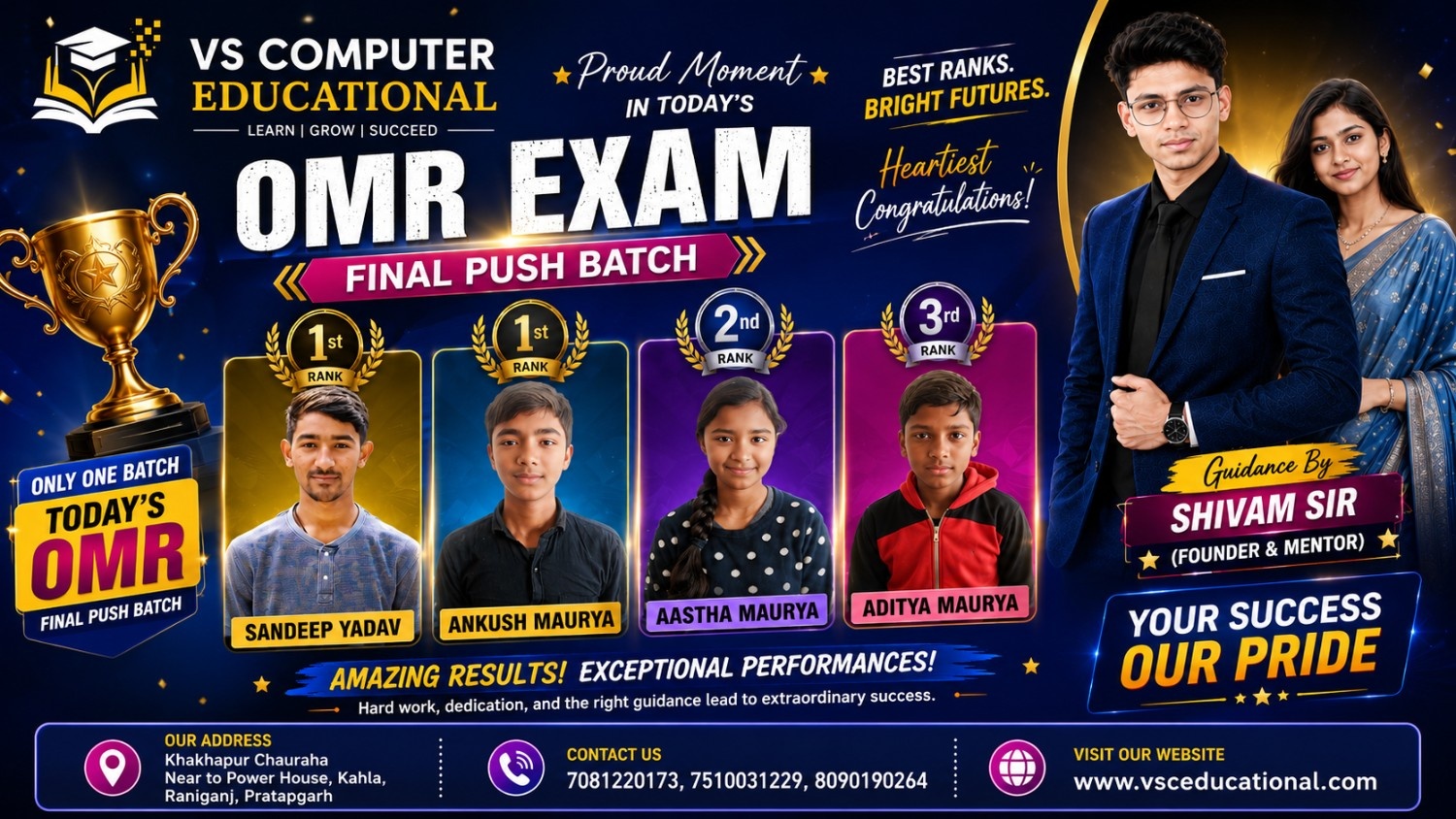 OMR Examination Top Rank Holders (First, Second & Third Position)