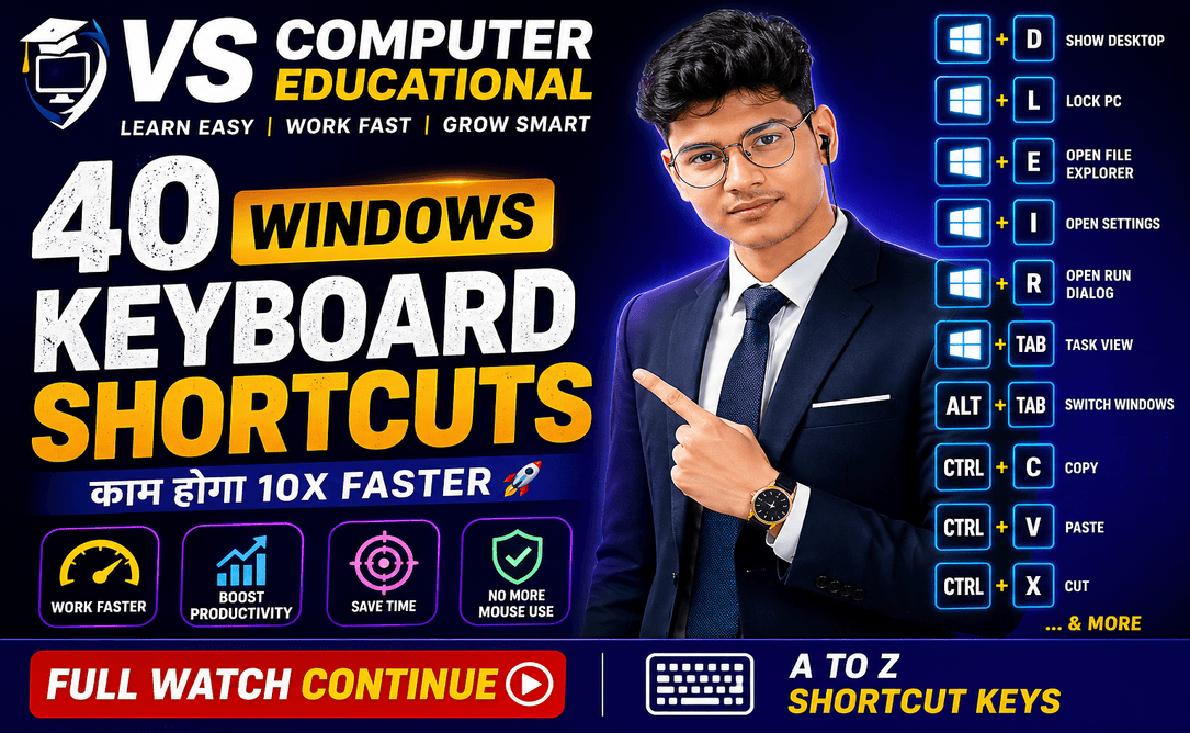Most Common 40 Windows Keyboard Shortcut List in Hindi