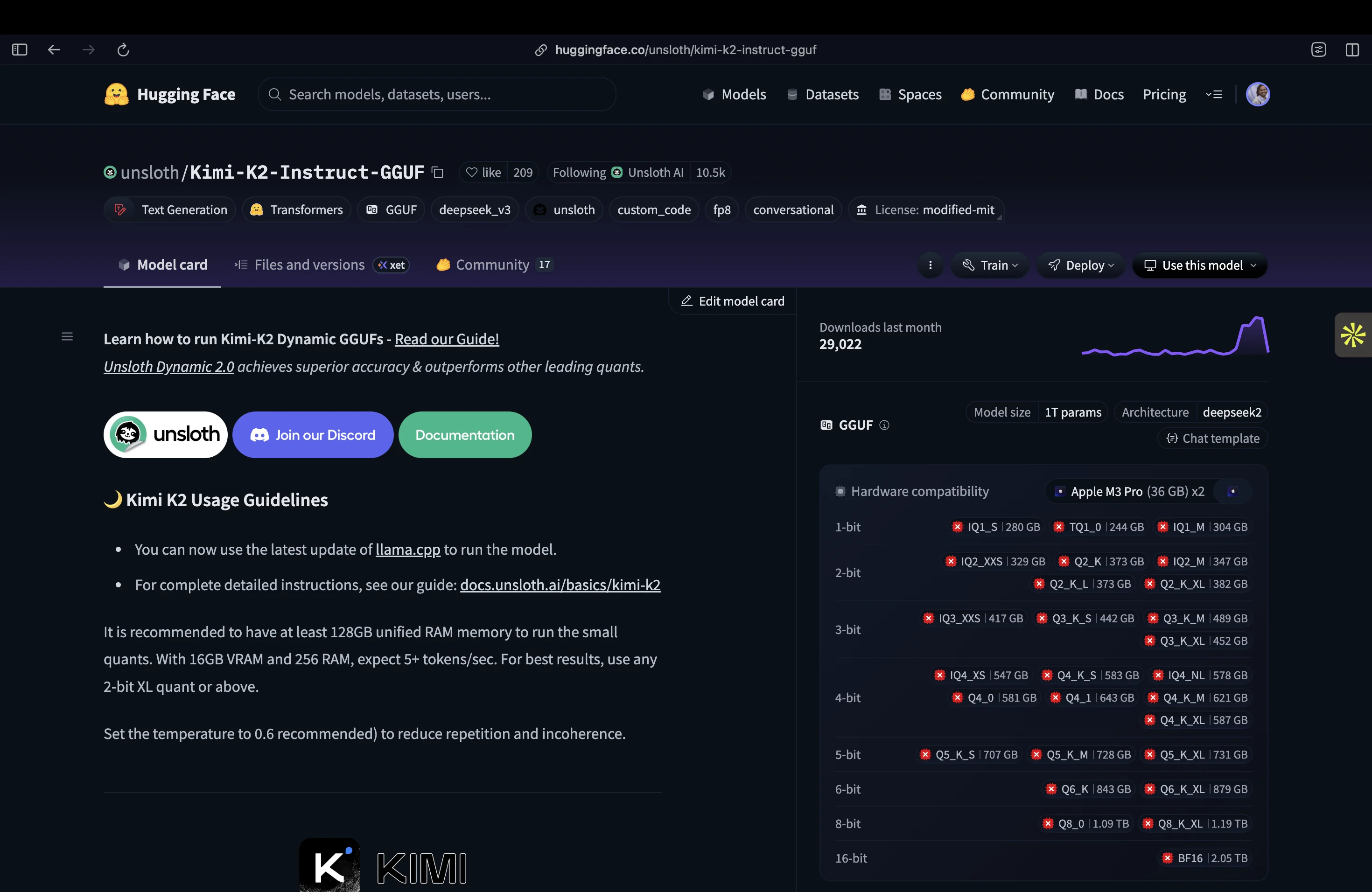 huggingface.com/unsloth/Kimi-K2-Instruct-GGUF model page