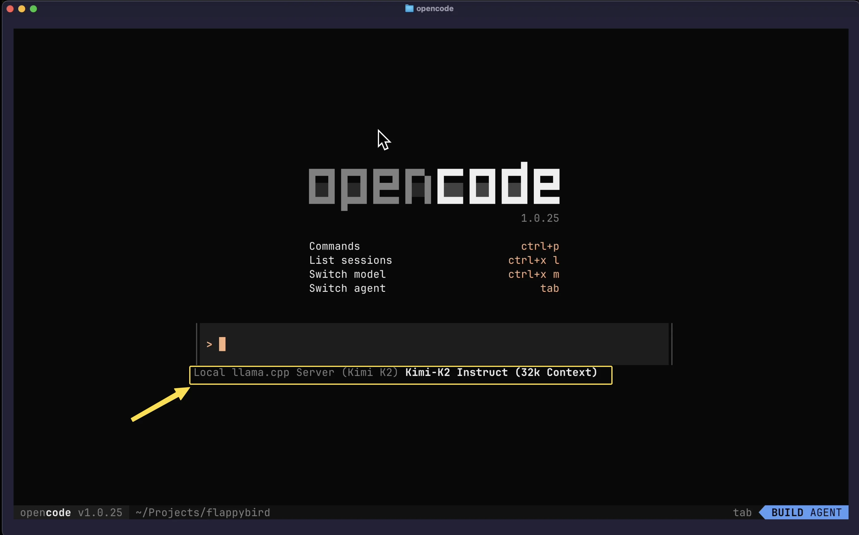 opencode cli with kimi-k2 instruct agentic mode
