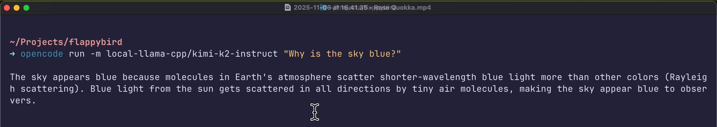 opencode cli with kimi-k2 direct chat output