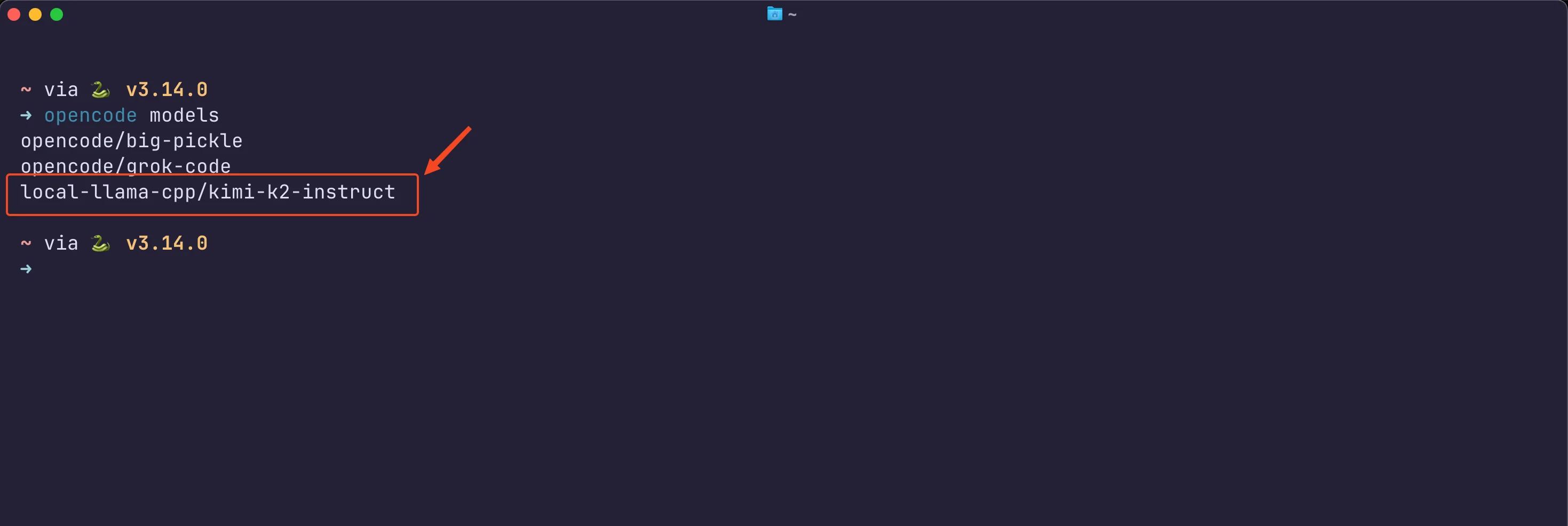 opencode cli with kimi-k2 instruct with model list