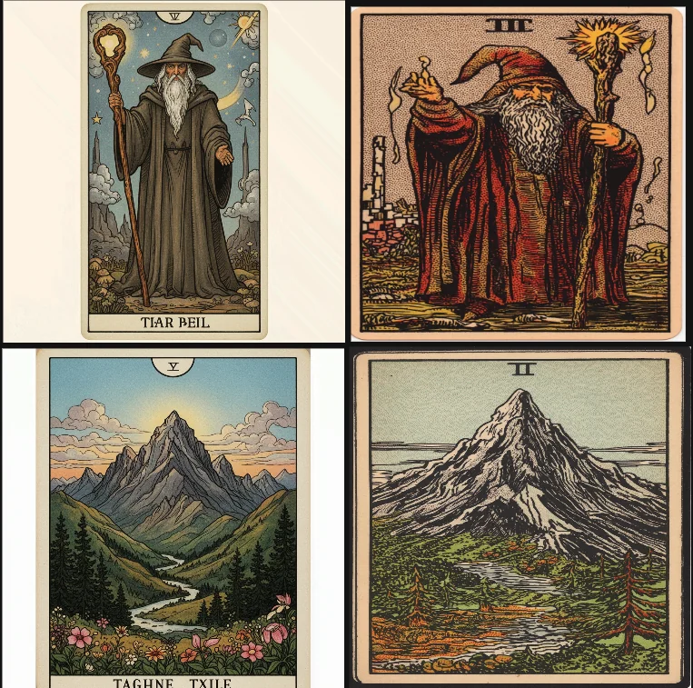 Flux LoRA before and after comparison showing wizard and mountain landscape