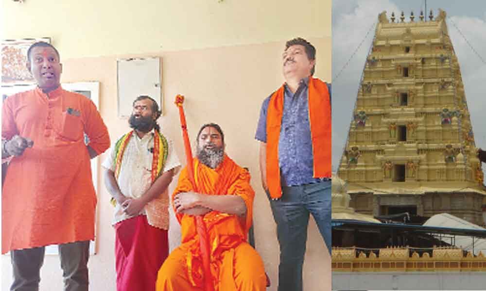 Andhra Pradesh State Sadhu Parishad chief Srinivasananda Saraswati Swamy attending a press meet in Bhadrachalam on Friday