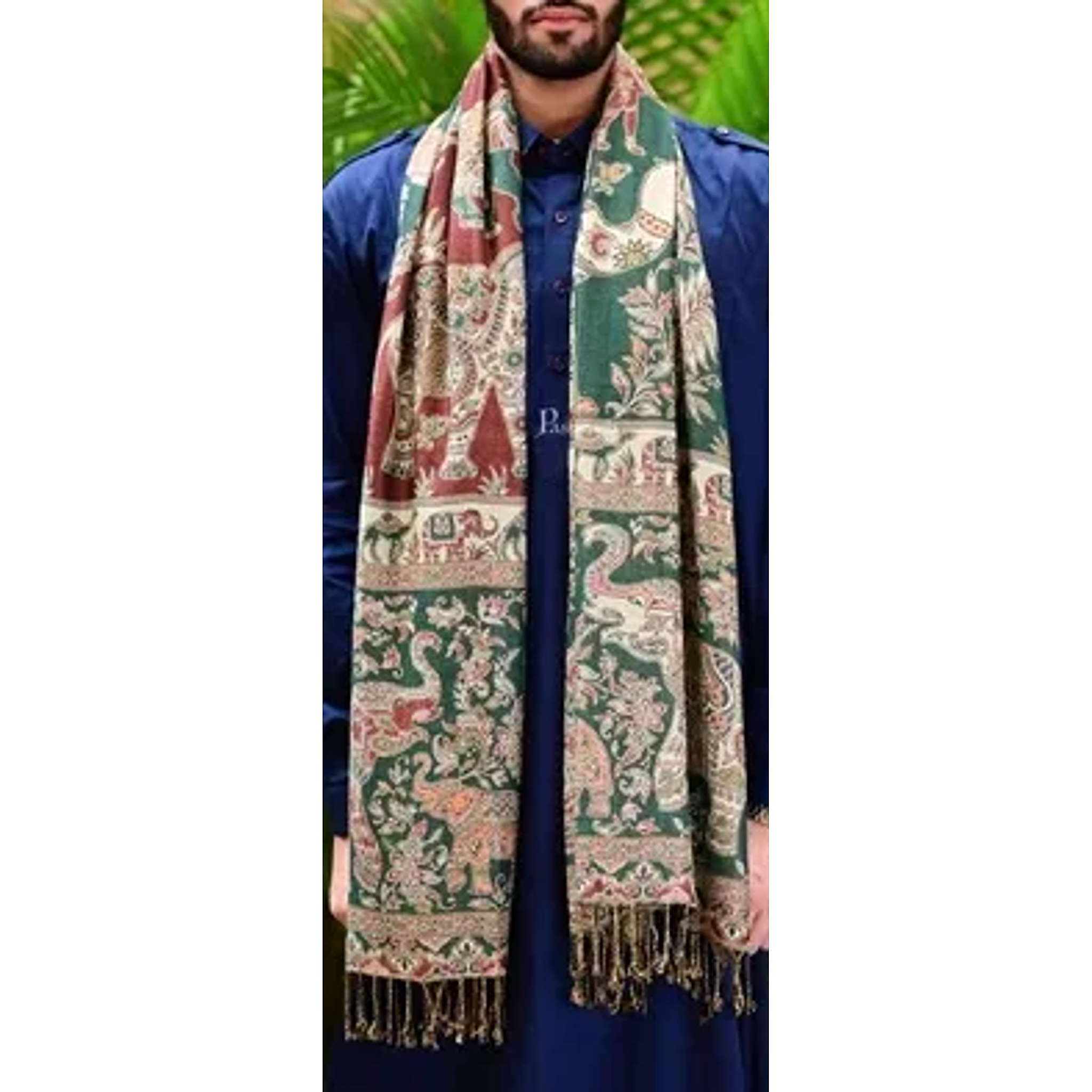 Pashtush Mens Bamboo Reversible Muffler Tribal Elephants