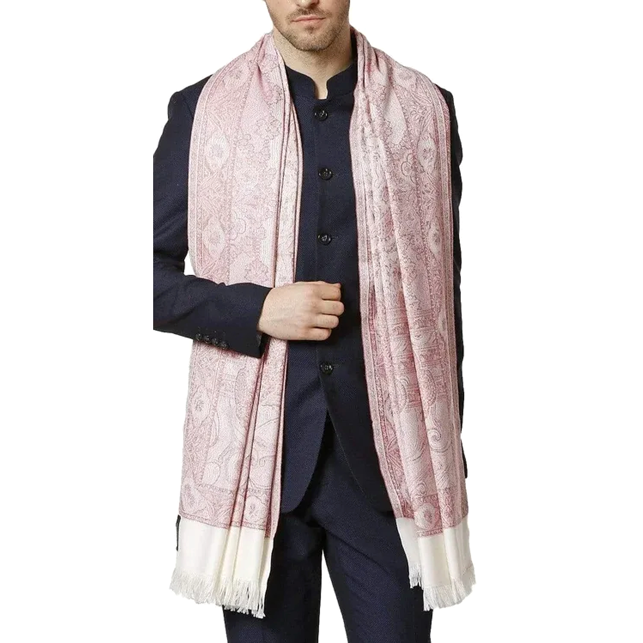 Pashtush Mens Jamawar Stole, Fine Soft Ethnic Stole, Reversible