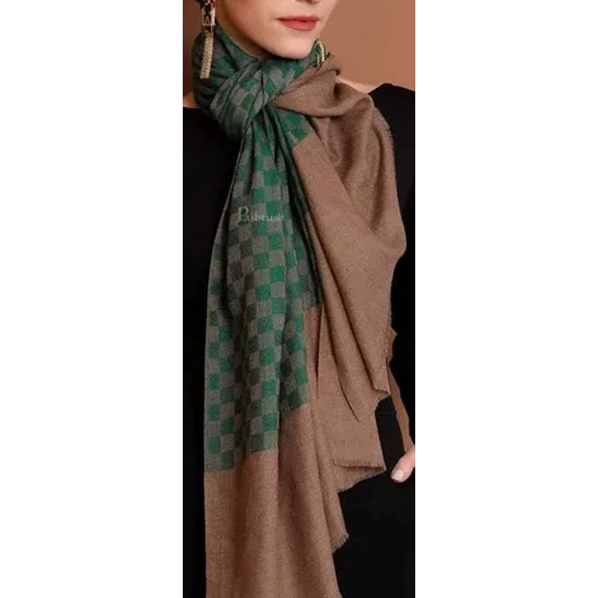 Checkered & Solid Reversible Pashmina Scarf