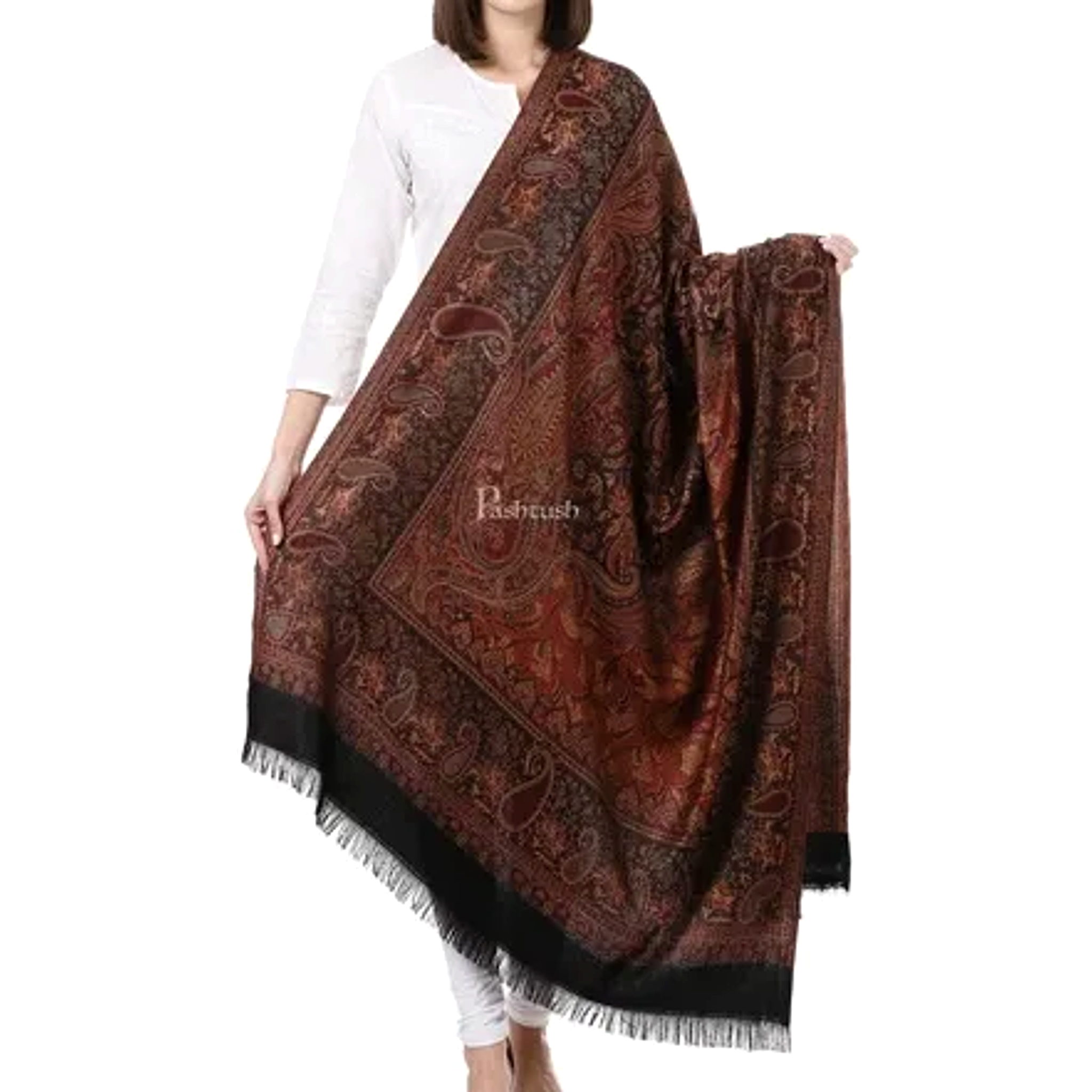 Pashtush Women'S Jamawar Shawl, Faux Pashmina, Black