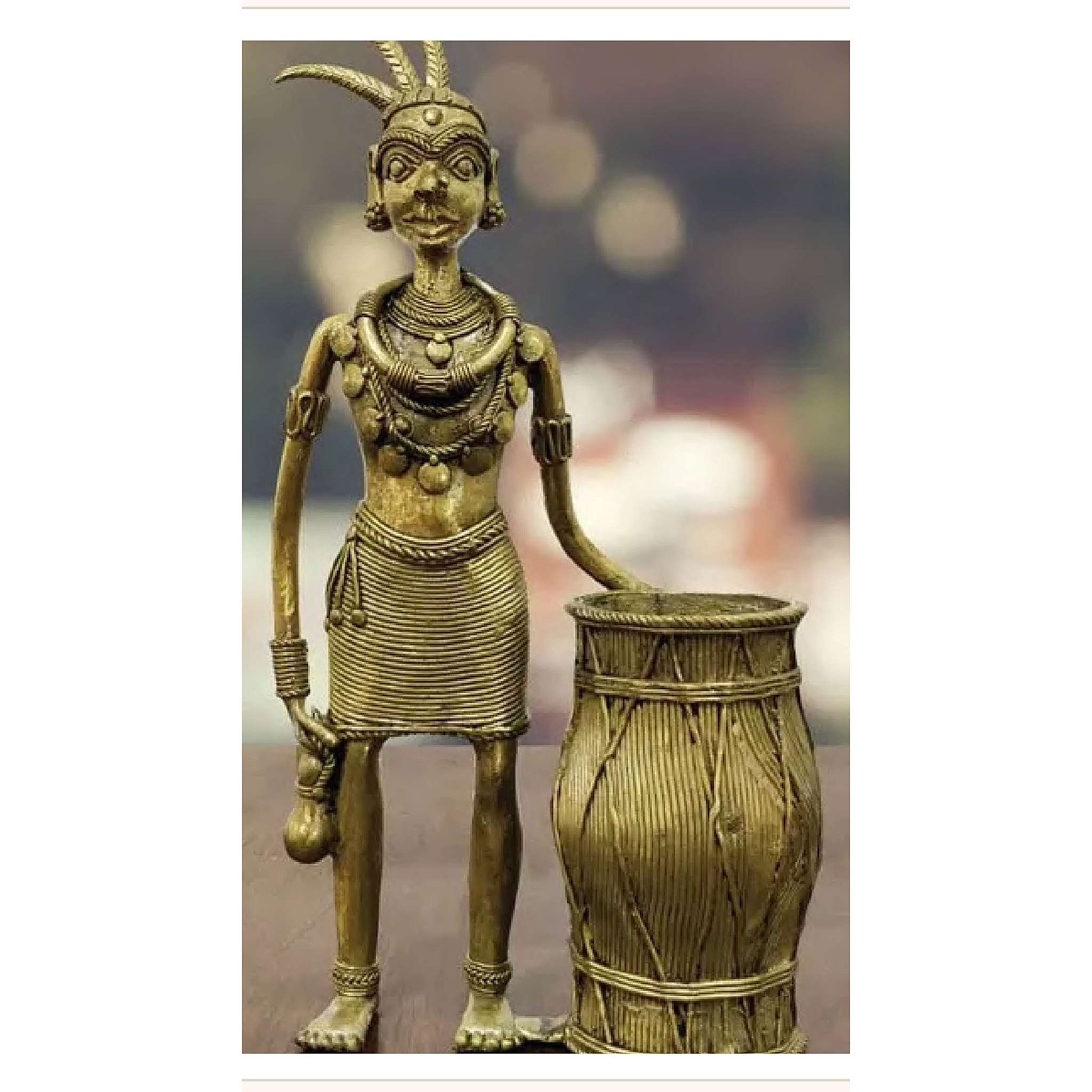 Tribal Figurine Pen Stand with Drum