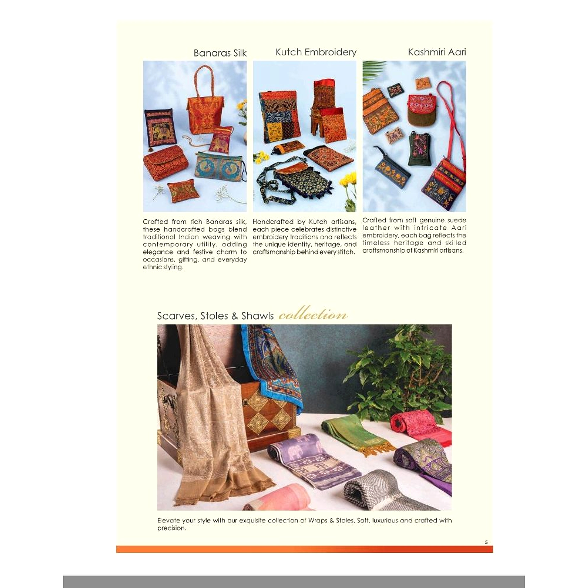 Handicraft Bags (Banaras Silk, Kutch, Kashmiri) & Scarves, Stoles & Shawls 